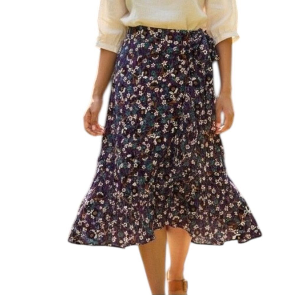 Band of the Free Purple Floral Linaelle Faux Wrap Midi Skirt S